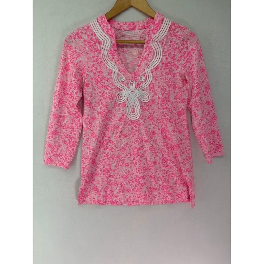 Lilly Pulitzer Womens XS Kaia Knit Tunic Top Invest A Gator‎ Floral Pink Shanty